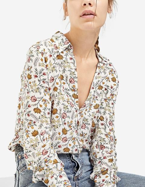 Camicia Stampa A Fiori Ecru