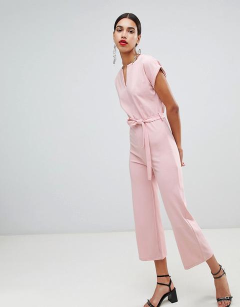Boohoo - Tuta Lunga Sartoriale Con Fondo Ampio Rosa - Beige