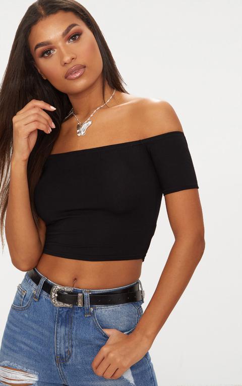 Basic Black Bardot Crop Top