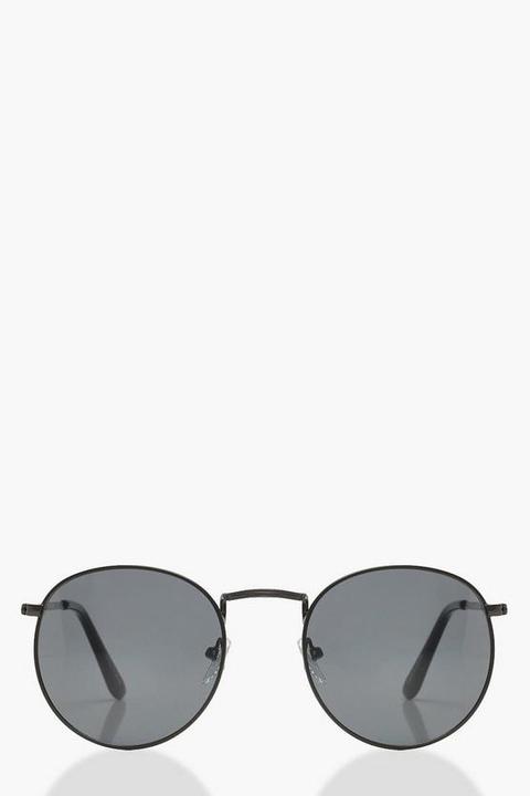Black Flat Lens Round Sunglasses