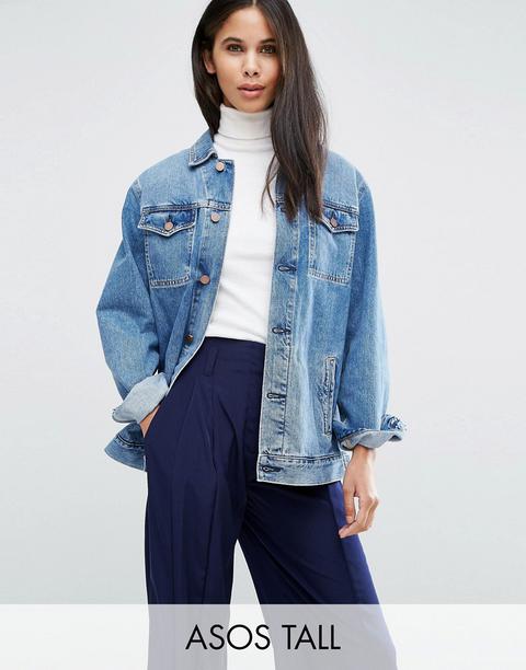 Chaqueta Vaquera Girlfriend Con Lavado A La Piedra Azul Medio Astrid De Asos Tall