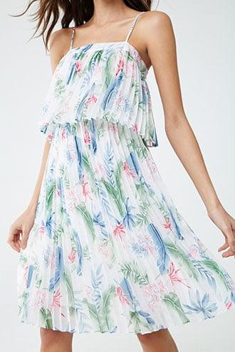 Forever 21 Pleated Leaf Print Dress , Pink/multi