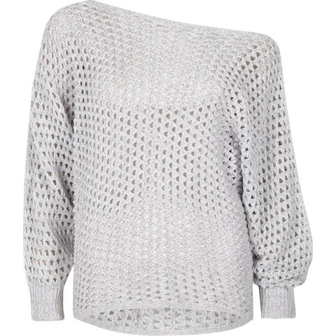 Grey Mesh Knit Off Shoulder Batwing Jumper