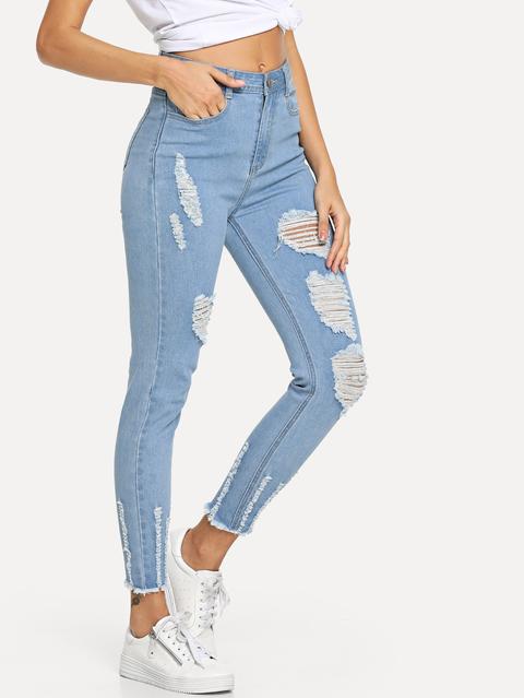 Jeans De Dobladillo Sin Procesar Angustiados