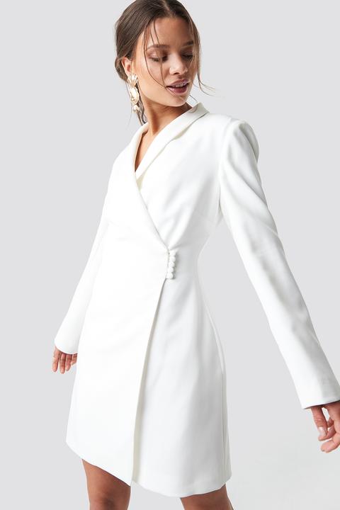 Buttoned Blazer Dress White