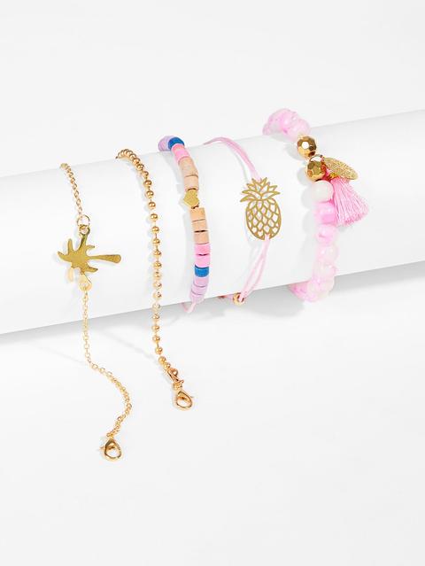 Set De Pulsera Con Cuentas Con Diseño De Árbol Y Piña 5 Piezas