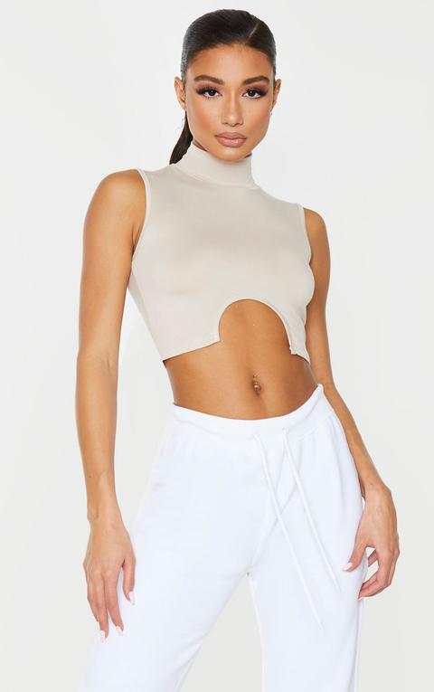 Stone Jersey High Neck Cut Out Crop Top