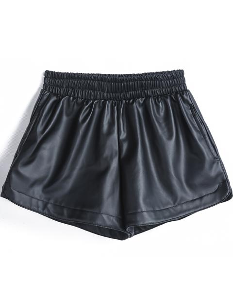 Shorts Pu Cintura Elástica-negro