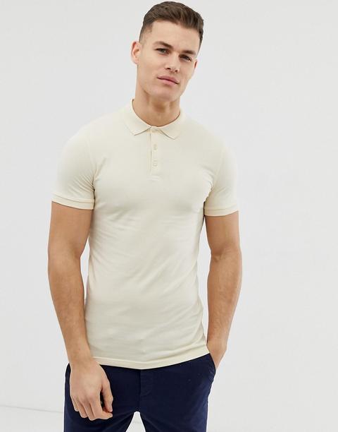 Asos Design Muscle Fit With Stretch Jersey Polo In Beige