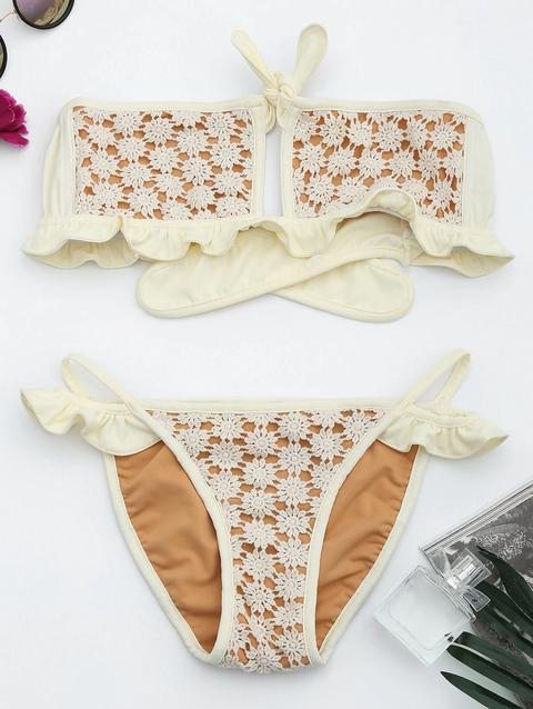 Bikini A Fascia All'uncinetto Con Volant