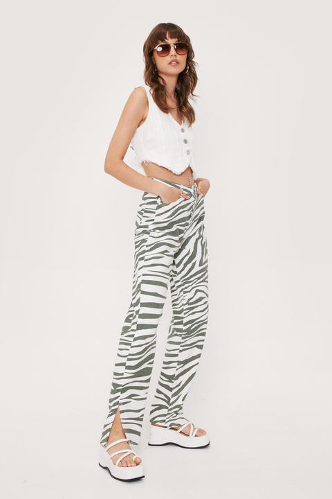 Womens Zebra Straight Leg Split Hem Jeans