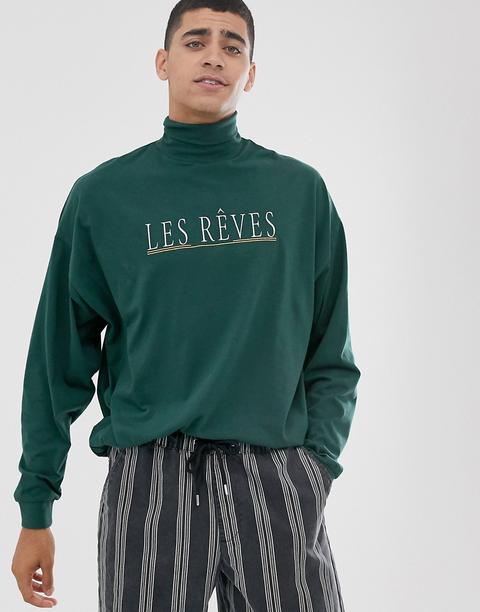 Asos Design Oversized Long Sleeve T-shirt With Roll Neck-green