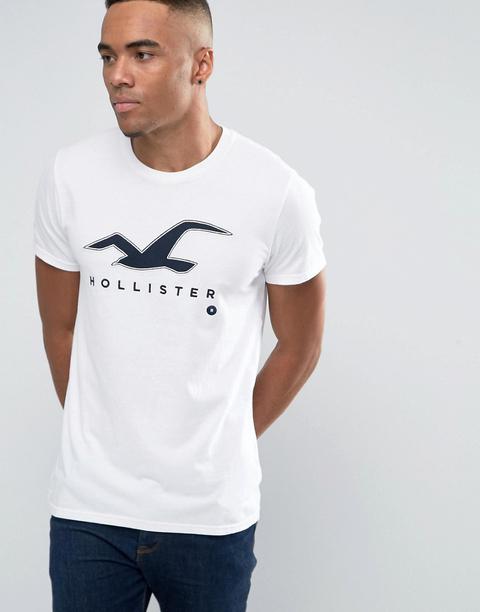 Camiseta De Corte Slim En Blanco Luminoso Con Logo Grande De Gaviota De Hollister