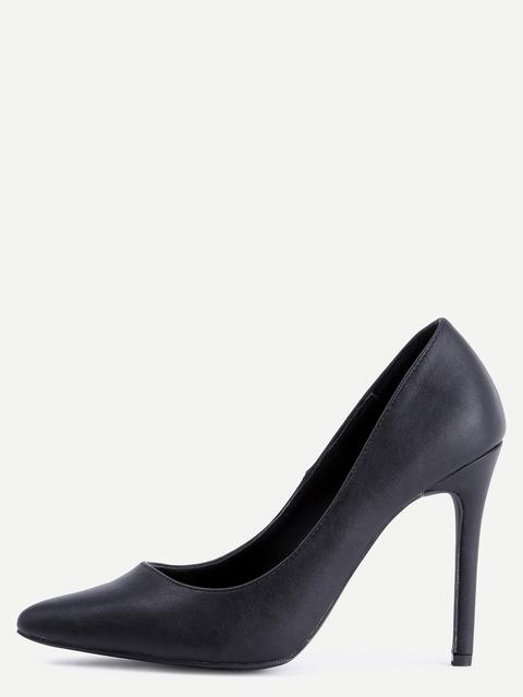 Black Pointed Toe Pu High Heeled Pumps