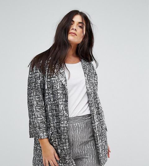 Elvi - Blazer Stile Boyfriend Grigio Con Paillettes - Argento