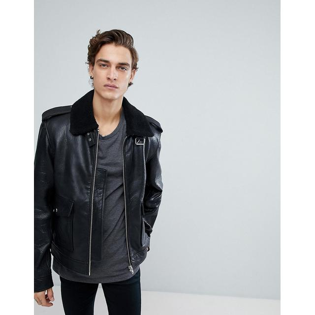 Black Dust Leather Jacket With Faux Fur 