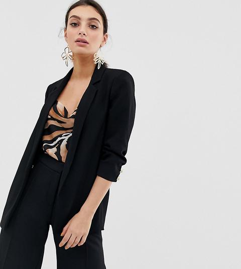 River Island - Blazer Nero Con Maniche Arricciate - Nero