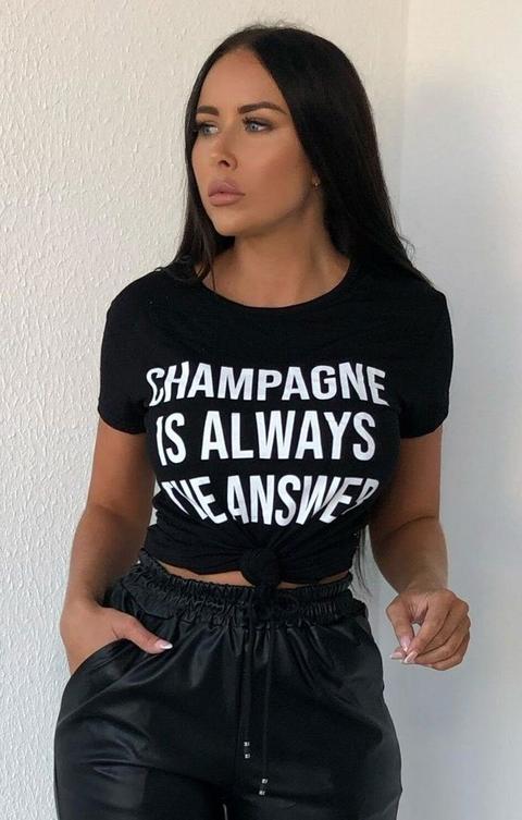 Black 'champagne Is Always The Answer' Slogan T-shirt - Mabel