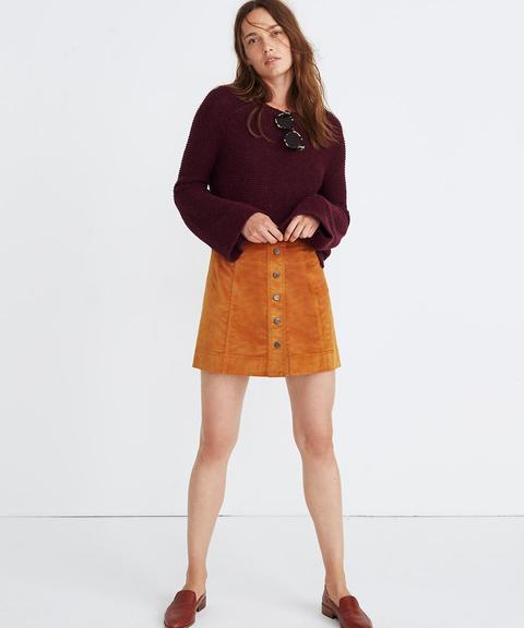 Velveteen A-line Mini Skirt: Button-front Edition