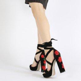 Iona Embroidered Lace Up Platforms In Black Faux Suede