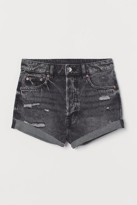 Short En Jean Taille Haute - Gris