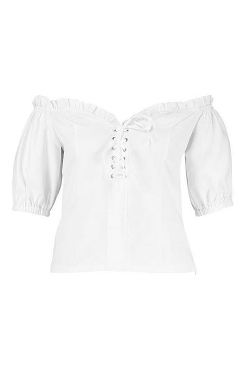 Womens Plus Lace Up Sweetheart Neckline Off Shoulder Top - White - 16,  White from Boohoo on 21 Buttons