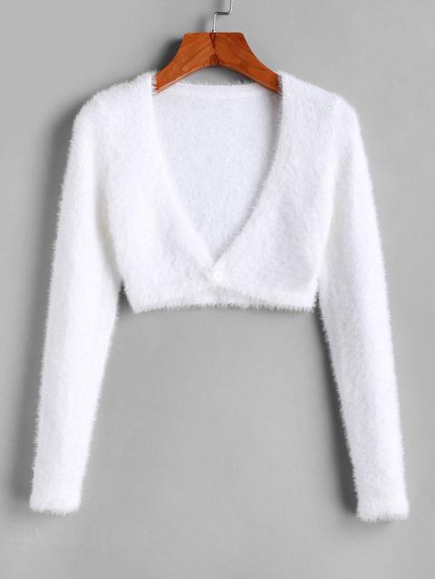 Cardigan Corto Abbottonato A Un Bottone White