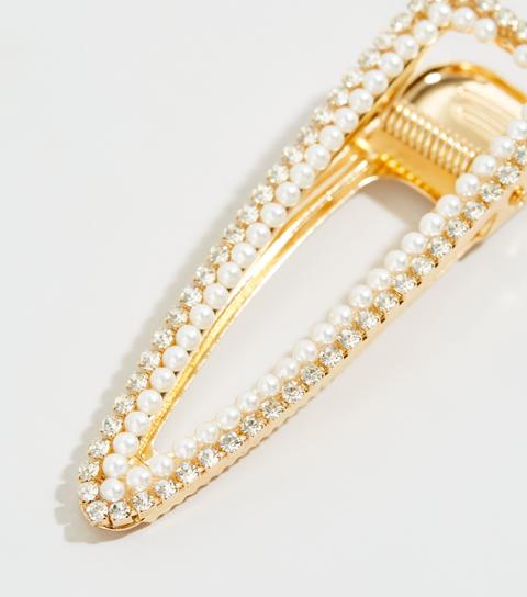 Cream Faux Pearl Diamanté Hair Clip New Look