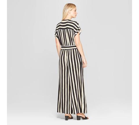 striped short sleeve jumpsuit