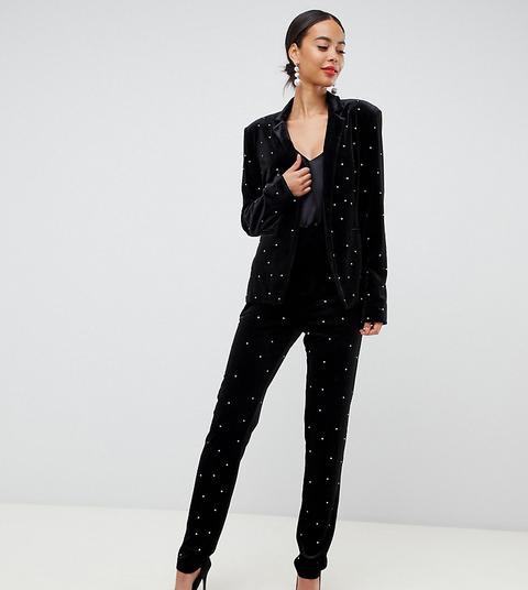 Fashion Union Tall - Pantaloni In Velluto Con Strass In Coordinato - Nero