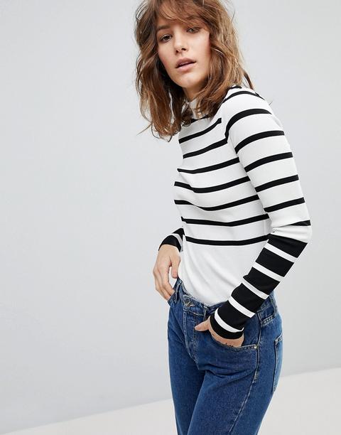 Stradivarius Contrast Stripe High Neck Jumper - Black And White