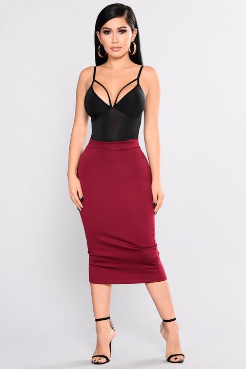 No Apologies Midi Skirt - Burgundy