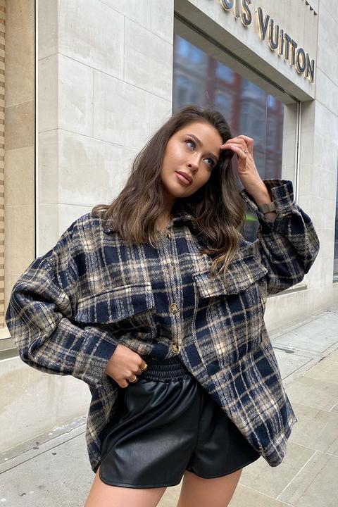 Navy Shirts - Naomi Genes Navy Oversized Check Shirt