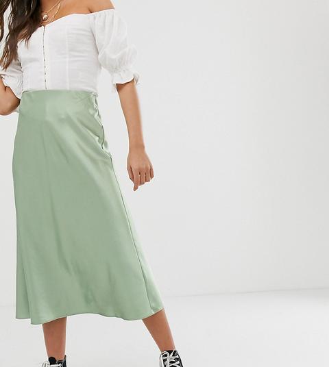 New Look Satin Bias Cut Midi Skirt In 