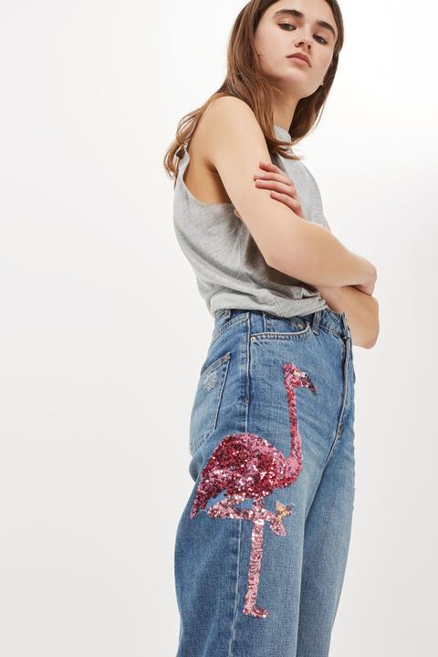 Tall Flamingo Sequin Mom Jeans