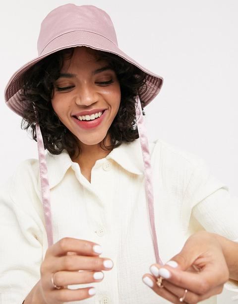 Asos Design Satin Fisherman Hat With Under Tie In Pink