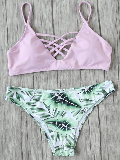 Rosa Foglia Stampa Criss Mix & Match Croce Bikini