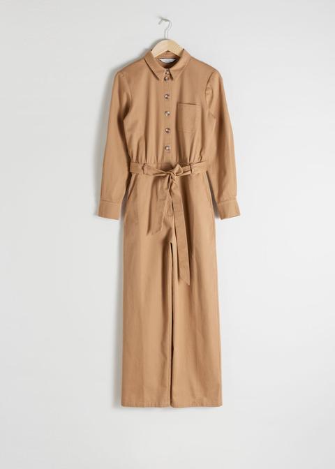 Belted Cotton Boilersuit - Beige