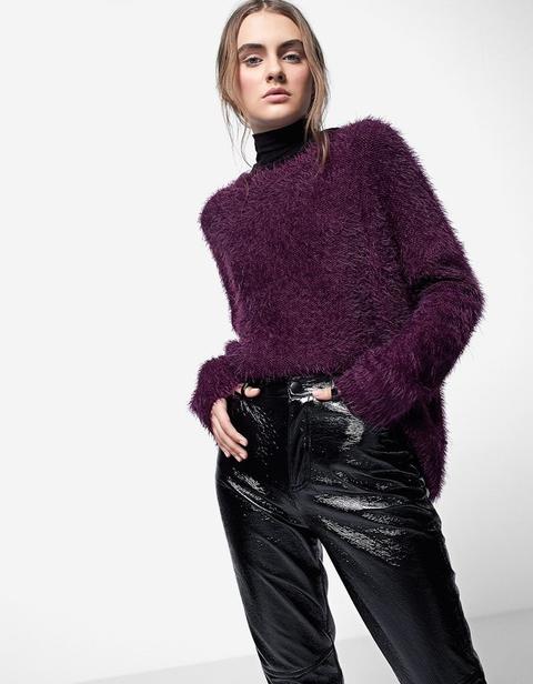 Maglia Oversize Falso Pelo Viola