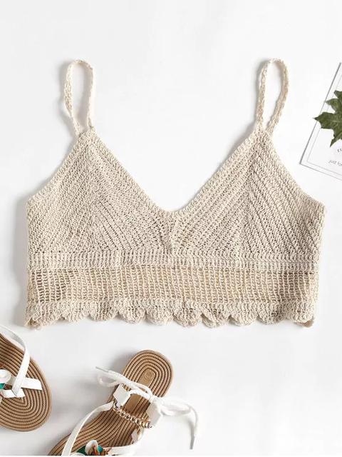 Crochet Cami Bralette Crop Top Apricot