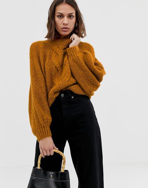 Asos Design - Maglione A Trecce In Filato Di Altissima Qualità Con Maniche Ampie - Marrone