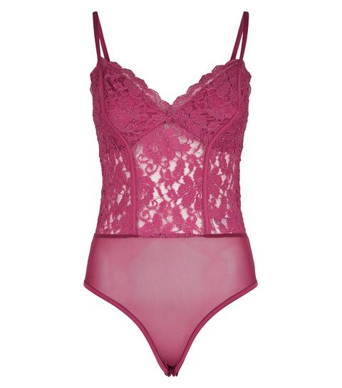 Mid Pink Glitter Lace Bodysuit New Look