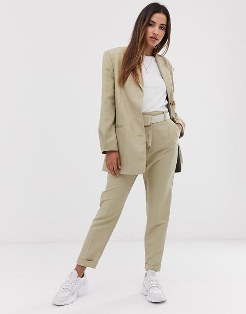 Asos Design Dad Suit Blazer With Pleat Sleeve-neutral