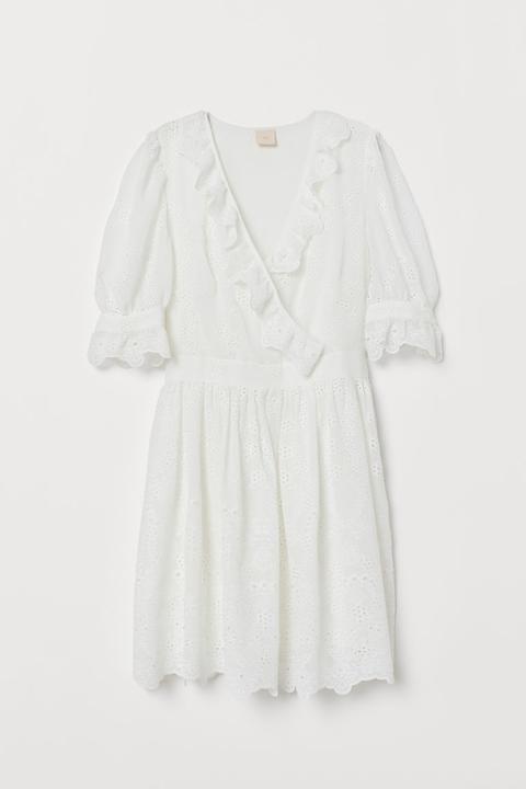 Vestido Bordado Con Volantes - Blanco