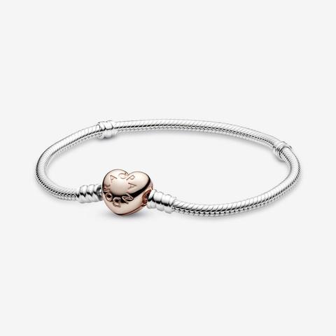 Pandora Pulsera Moments Con Cierre De Corazón Y Diseño Cadena De Serpiente En Plata De Ley