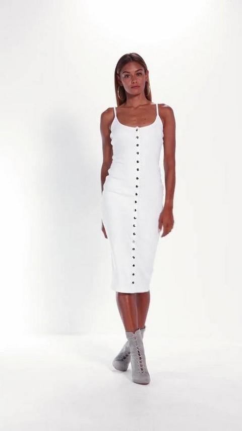 ribbed popper midi dress