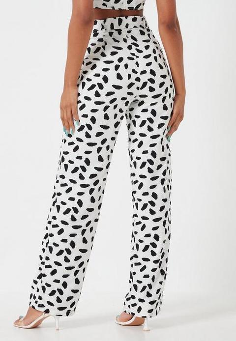 White Dalmatian Print Belted Straight 