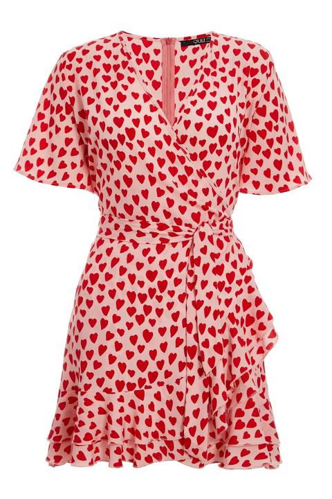 Pink And Red Heart Print Wrap Dress from Quiz on 21 Buttons
