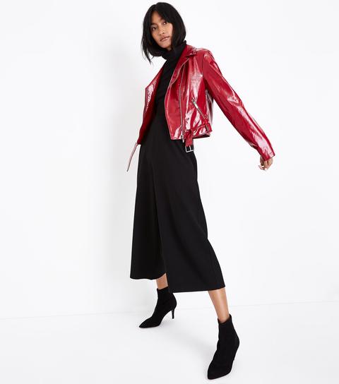 Red Patent Leather-look Biker Jacket