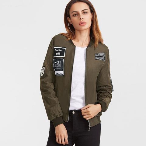 Giacca Bomber Patch Ricamata - Verde Militare